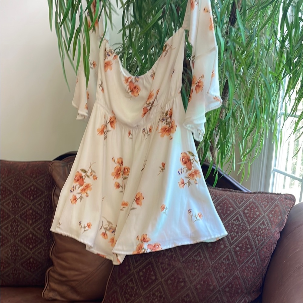 Lulu's Floral Mini Dress - Cream, Orange, Blue